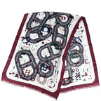 Hermes Scarf Rectangular Prime Shawl Cashmere Silk Gray Red Black — view 2