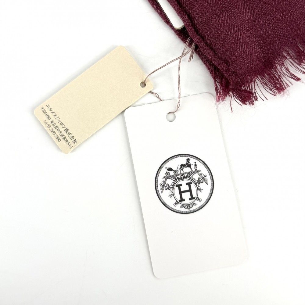 Hermes Scarf Rectangular Prime Shawl Cashmere Silk Gray Red Black — view 6