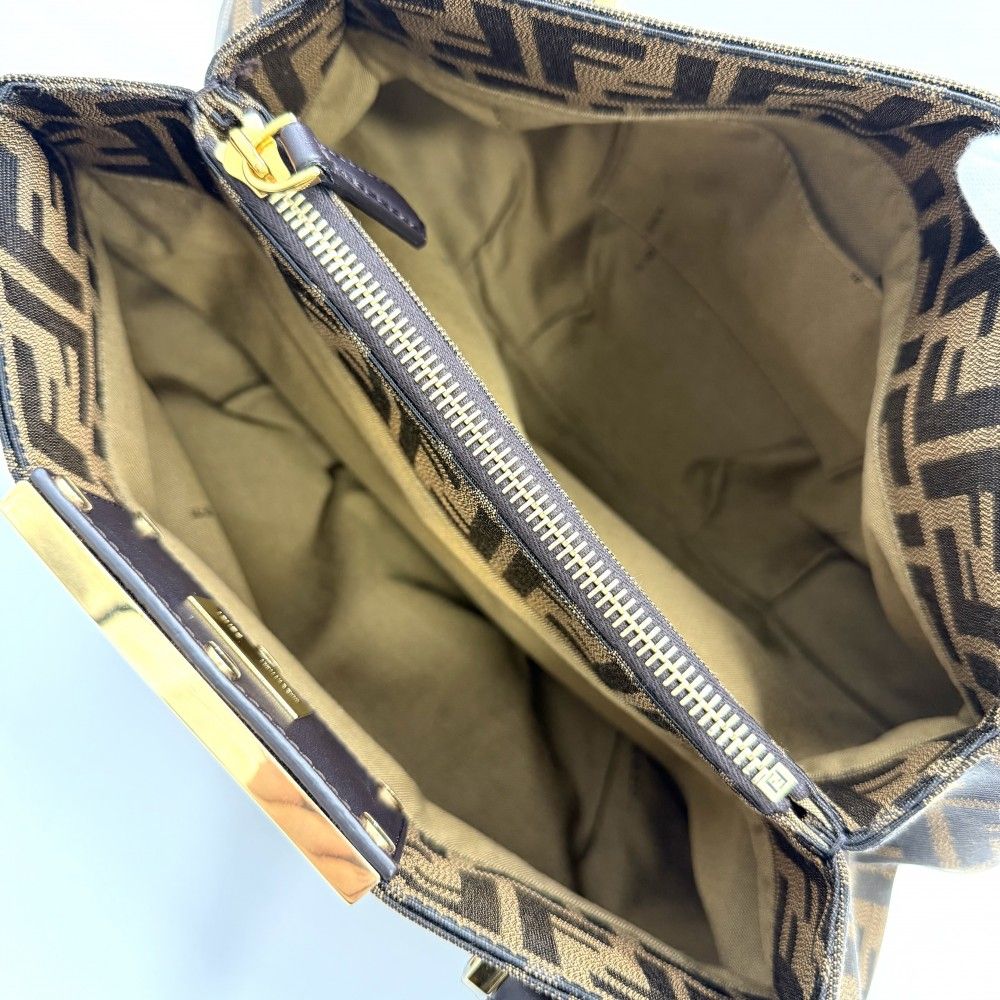 Fendi Handbag Zucca Canvas Leather Brown Gold — view 4