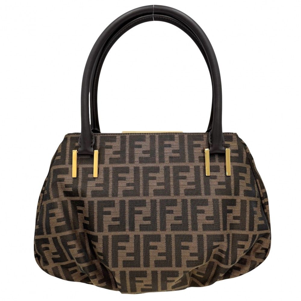 Fendi Handbag Zucca Canvas Leather Brown Gold — view 2