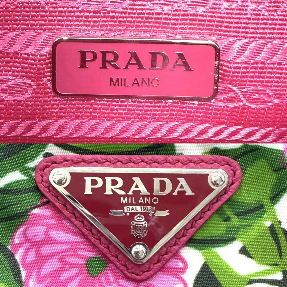 Prada Shoulder Bag Pochette Triangle Logo Floral Pattern Flower — view 5