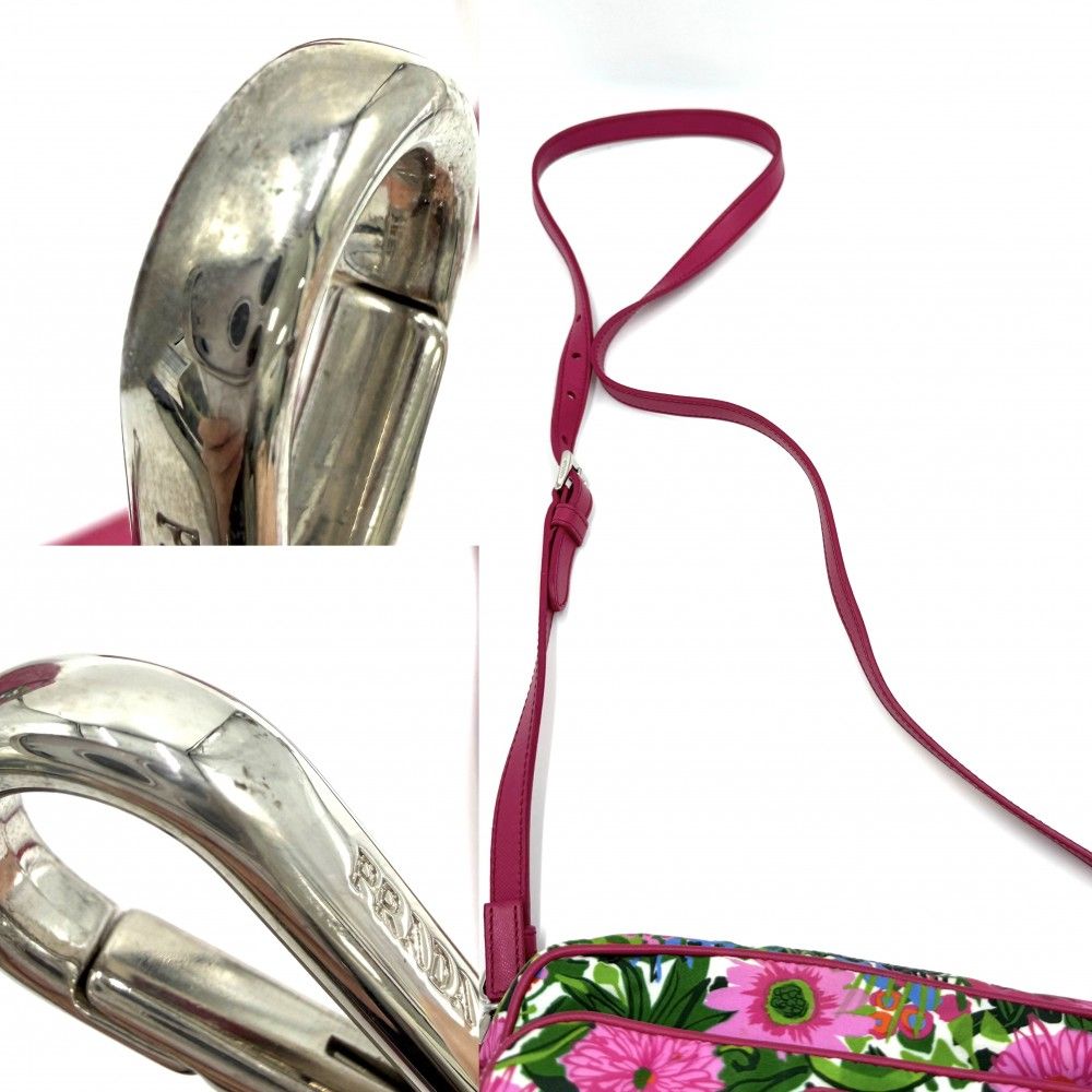 Prada Shoulder Bag Pochette Triangle Logo Floral Pattern Flower — view 8