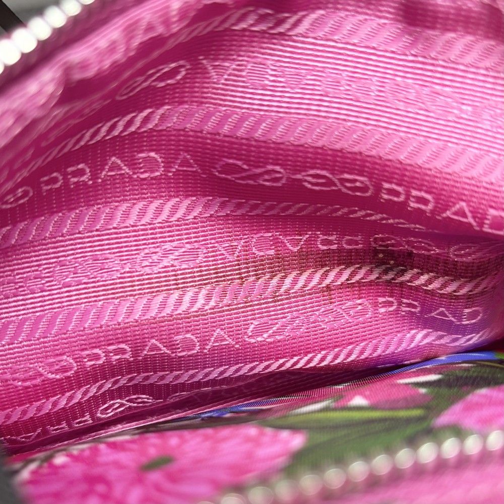 Prada Shoulder Bag Pochette Triangle Logo Floral Pattern Flower — view 9