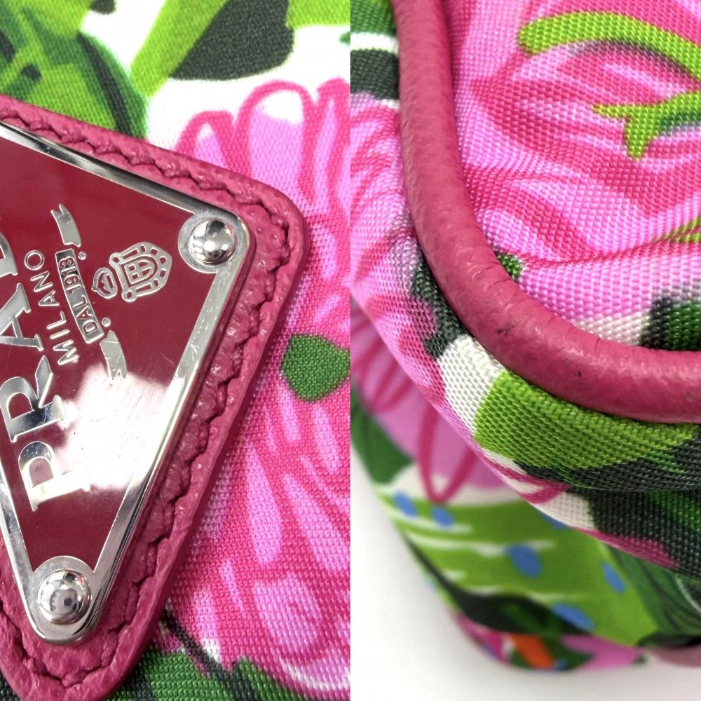 Prada Shoulder Bag Pochette Triangle Logo Floral Pattern Flower — view 6