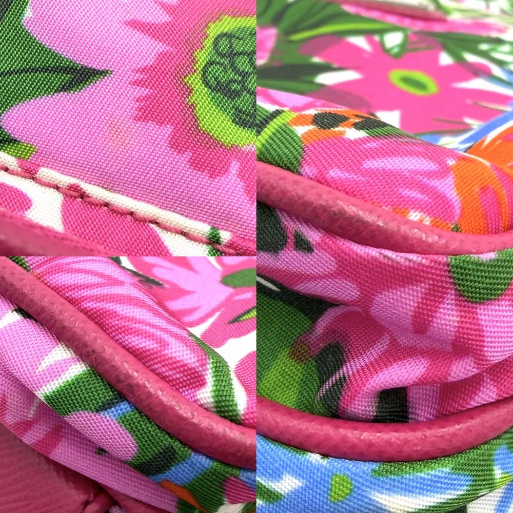 Prada Shoulder Bag Pochette Triangle Logo Floral Pattern Flower — view 7