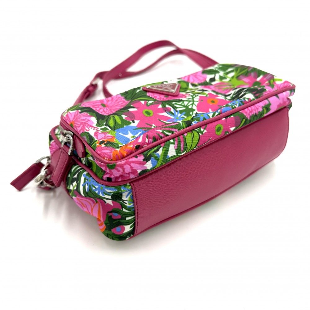 Prada Shoulder Bag Pochette Triangle Logo Floral Pattern Flower — view 3