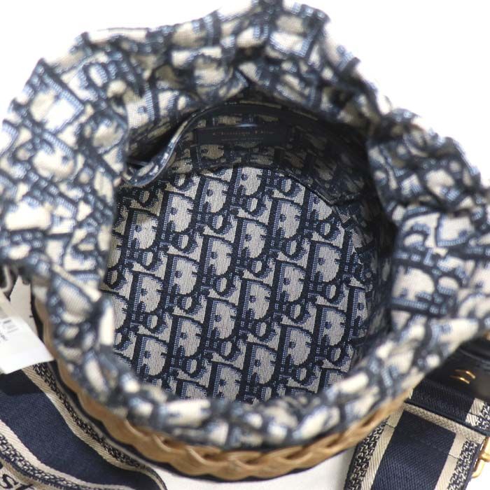 Dior Oblique Wicker Raffia Bucket Shoulder Bag Vo — view 4