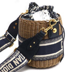Dior Oblique Wicker Raffia Bucket Shoulder Bag Vo — view 2