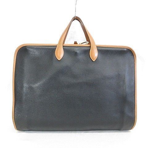Hermes Garment Vintage Travel Bag Business Hanger Leather Black Brown — view 2