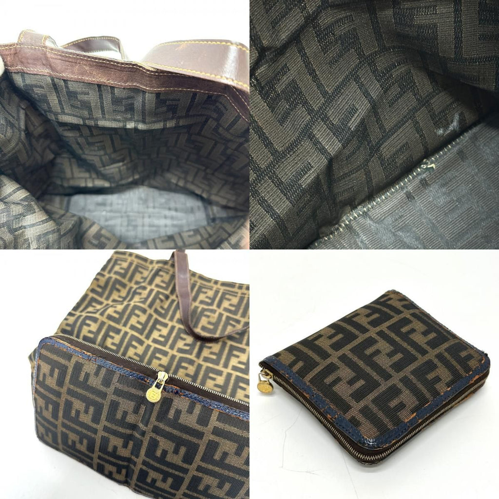 Fendi Tote Zucca Pattern Leather Canvas Brown — view 9