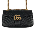 Gucci GG Marmont Flap Leather Quilted Shoulder Bag Black — view 3