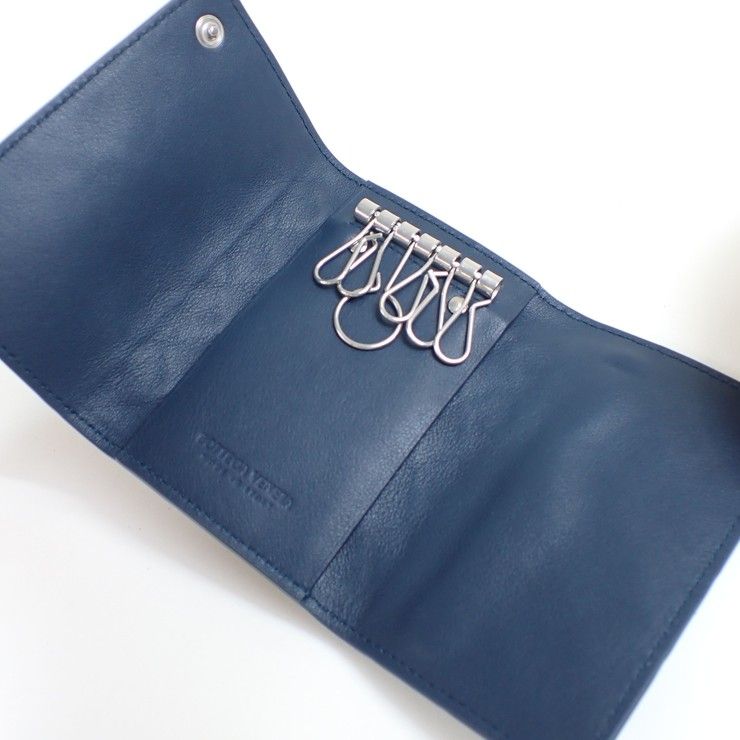 Bottega Veneta Key Case Ring Intrecciato Navy Leather Rows — view 4