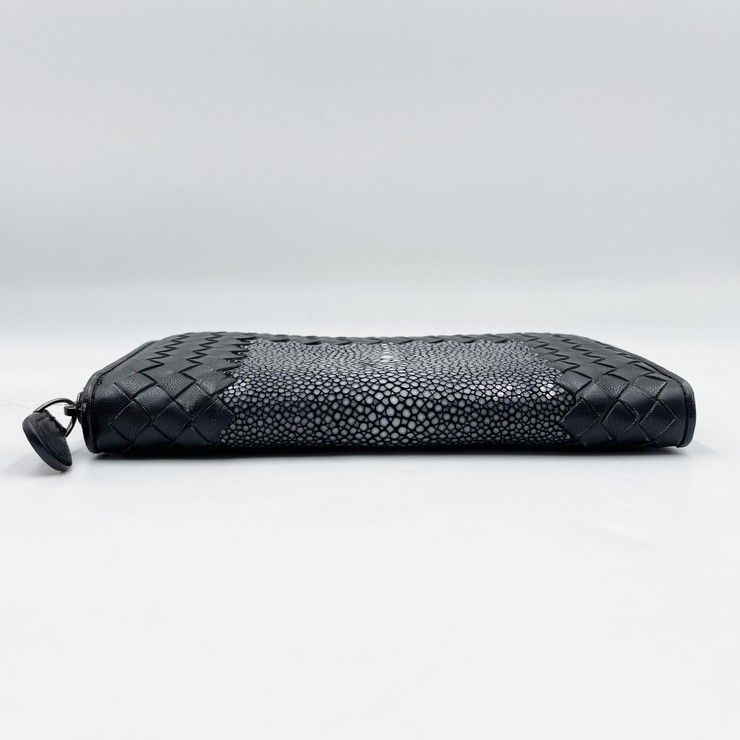 Bottega Veneta Wallet Intrecciato Black Stingray Lambskin Zip Around — view 3
