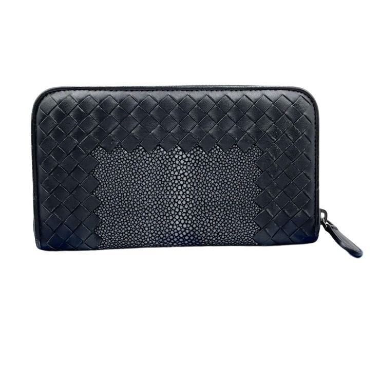 Bottega Veneta Wallet Intrecciato Black Stingray Lambskin Zip Around — view 2