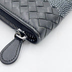 Bottega Veneta Wallet Intrecciato Black Stingray Lambskin Zip Around — view 5