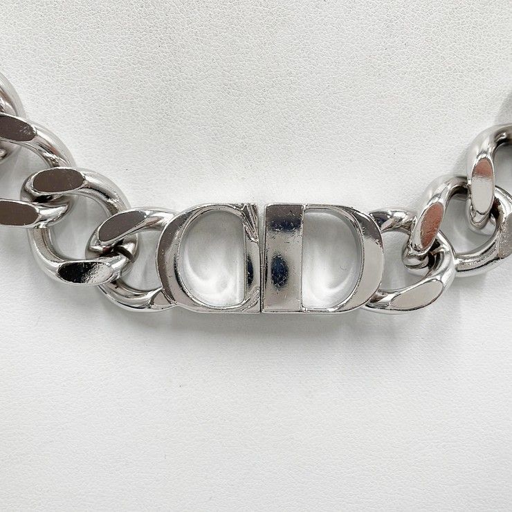 Dior Necklace Chain Link Silver Metal CD Logo — view 2