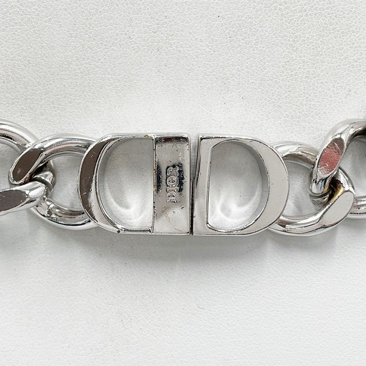 Dior Necklace Chain Link Silver Metal CD Logo — view 3