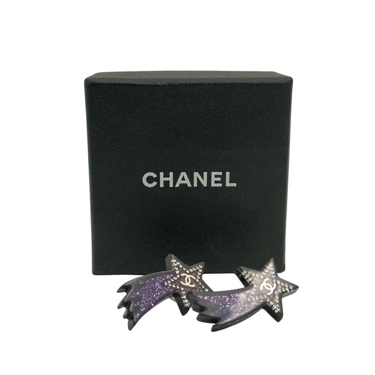 Chanel Earrings CC Logo Shooting Star Purple Silver Resin Metal — view 5
