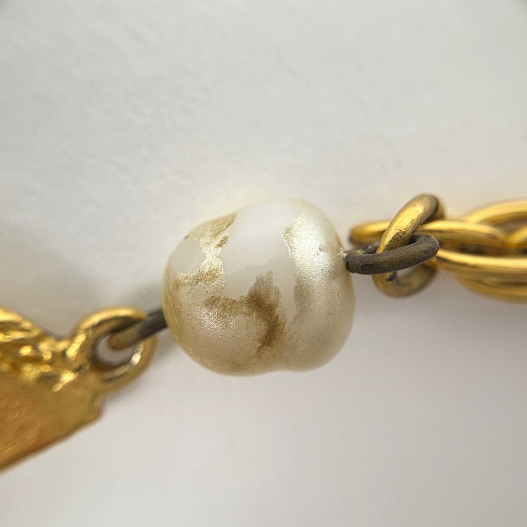 Chanel CC Logo Faux Pearl Necklace Gold Plated — view 4