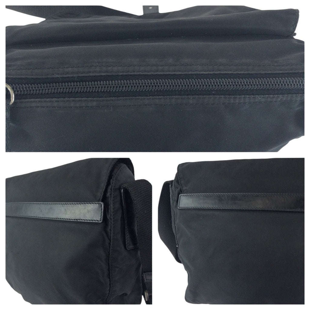 Prada Tessuto Black Silver Nylon Leather Shoulder Bag — view 6