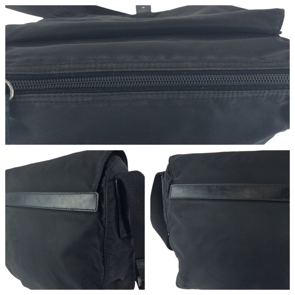 Prada Tessuto Black Silver Nylon Leather Shoulder Bag — view 6