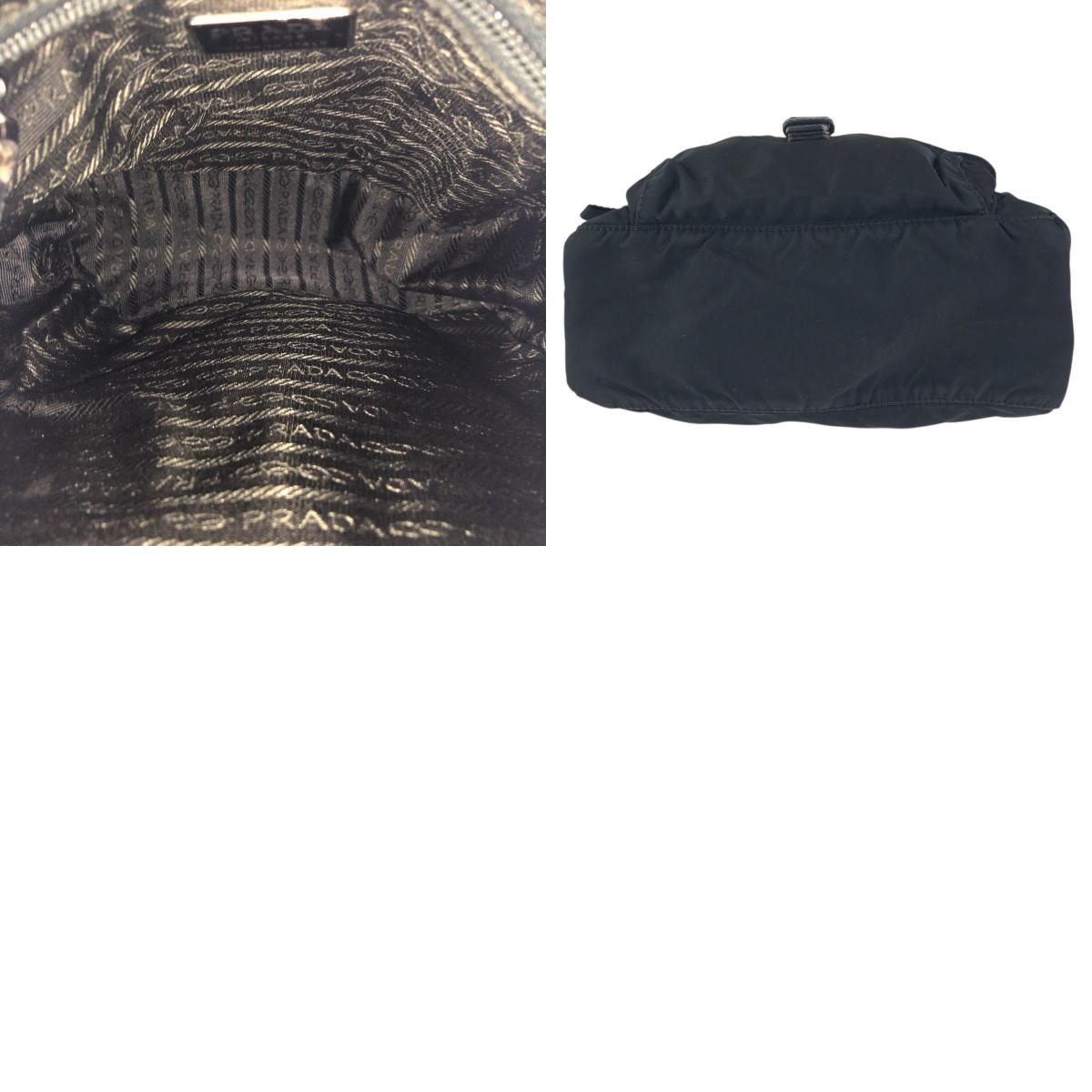 Prada Tessuto Black Silver Nylon Leather Shoulder Bag — view 9