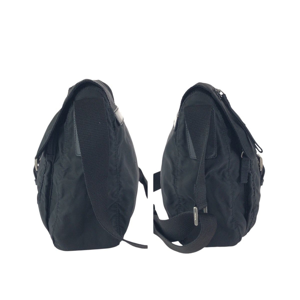 Prada Tessuto Black Silver Nylon Leather Shoulder Bag — view 8