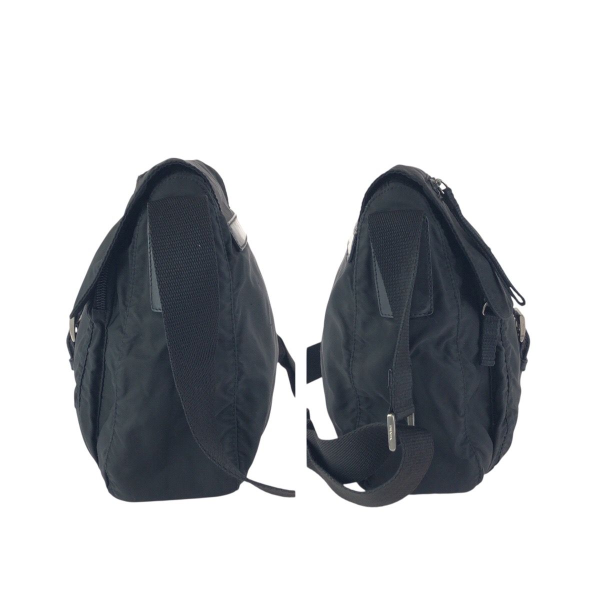 Prada Tessuto Black Silver Nylon Leather Shoulder Bag — view 8
