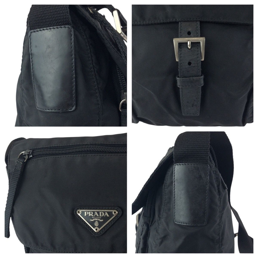 Prada Tessuto Black Silver Nylon Leather Shoulder Bag — view 5