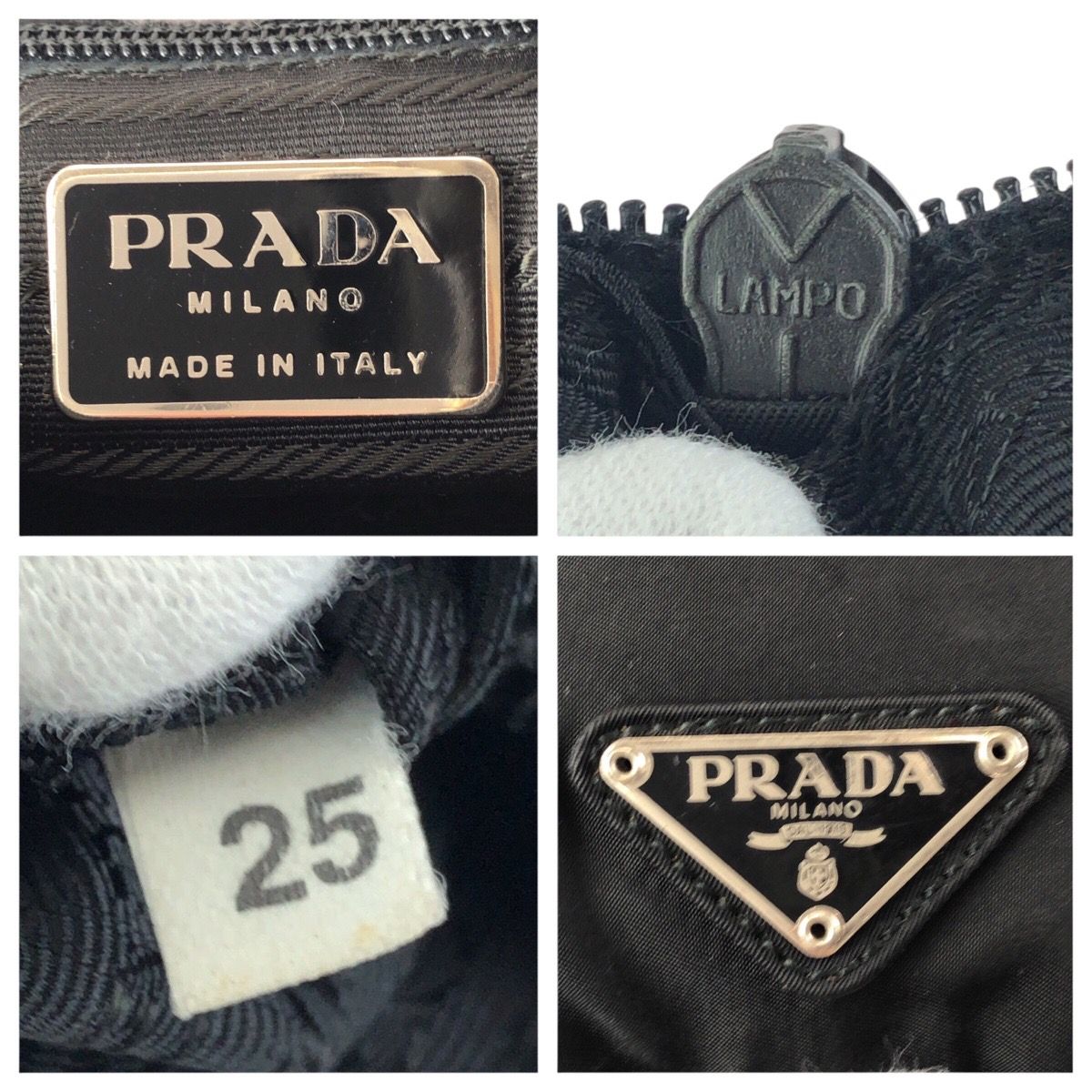 Prada Tessuto Black Silver Nylon Leather Shoulder Bag — view 4