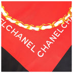 Chanel CC Logo Quilted Pattern Red Navy Black Silk Scarf — view 4