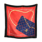 Chanel CC Logo Quilted Pattern Red Navy Black Silk Scarf — view 2