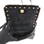 Fendi Shoulder Bag Check Studded Leather Fur — view 5