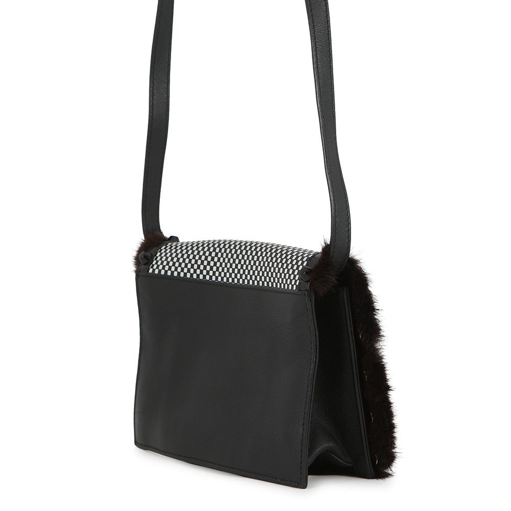 Fendi Shoulder Bag Check Studded Leather Fur — view 2