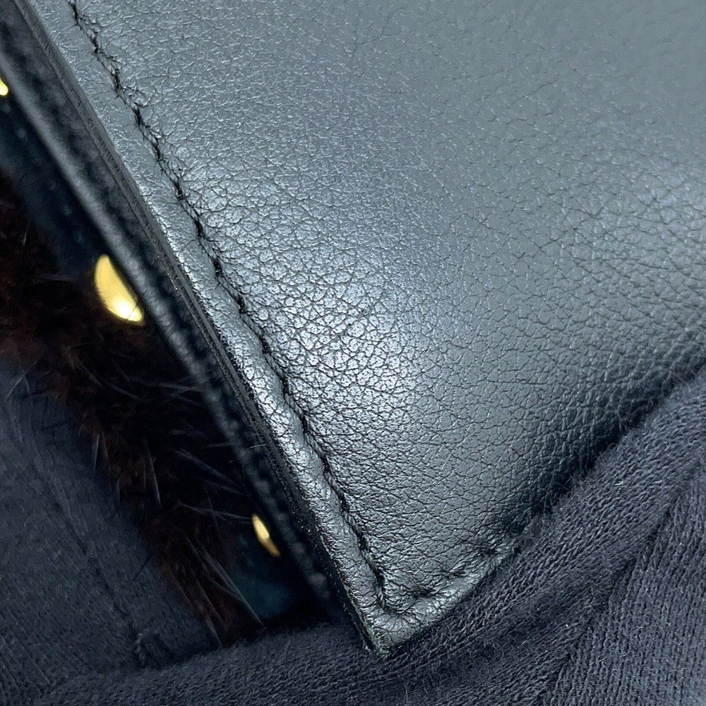 Fendi Shoulder Bag Check Studded Leather Fur — view 7
