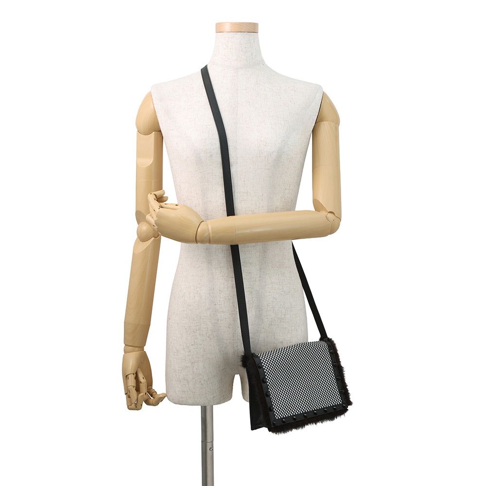 Fendi Shoulder Bag Check Studded Leather Fur — view 4