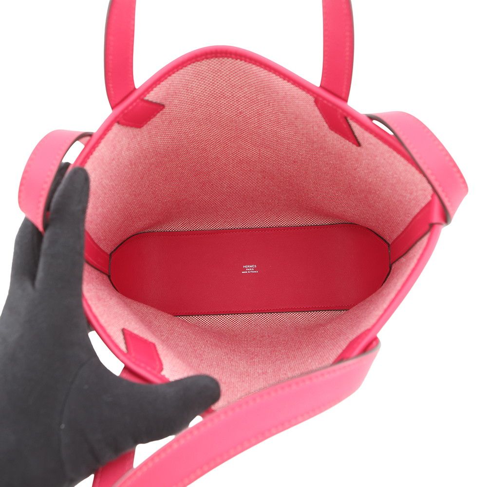 Hermes Tote H-en-Billets PM Franboise Toile Ash Swift 2-Way Framboise — view 6
