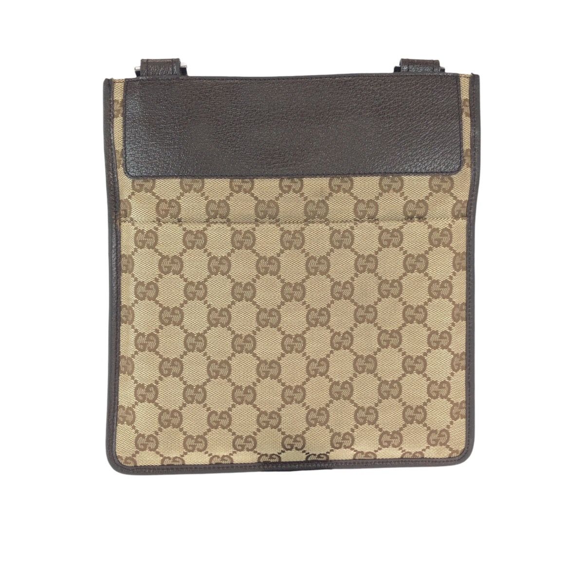 Gucci Brown Beige Silver GG Canvas Leather Shoulder Bag Pochette — view 2
