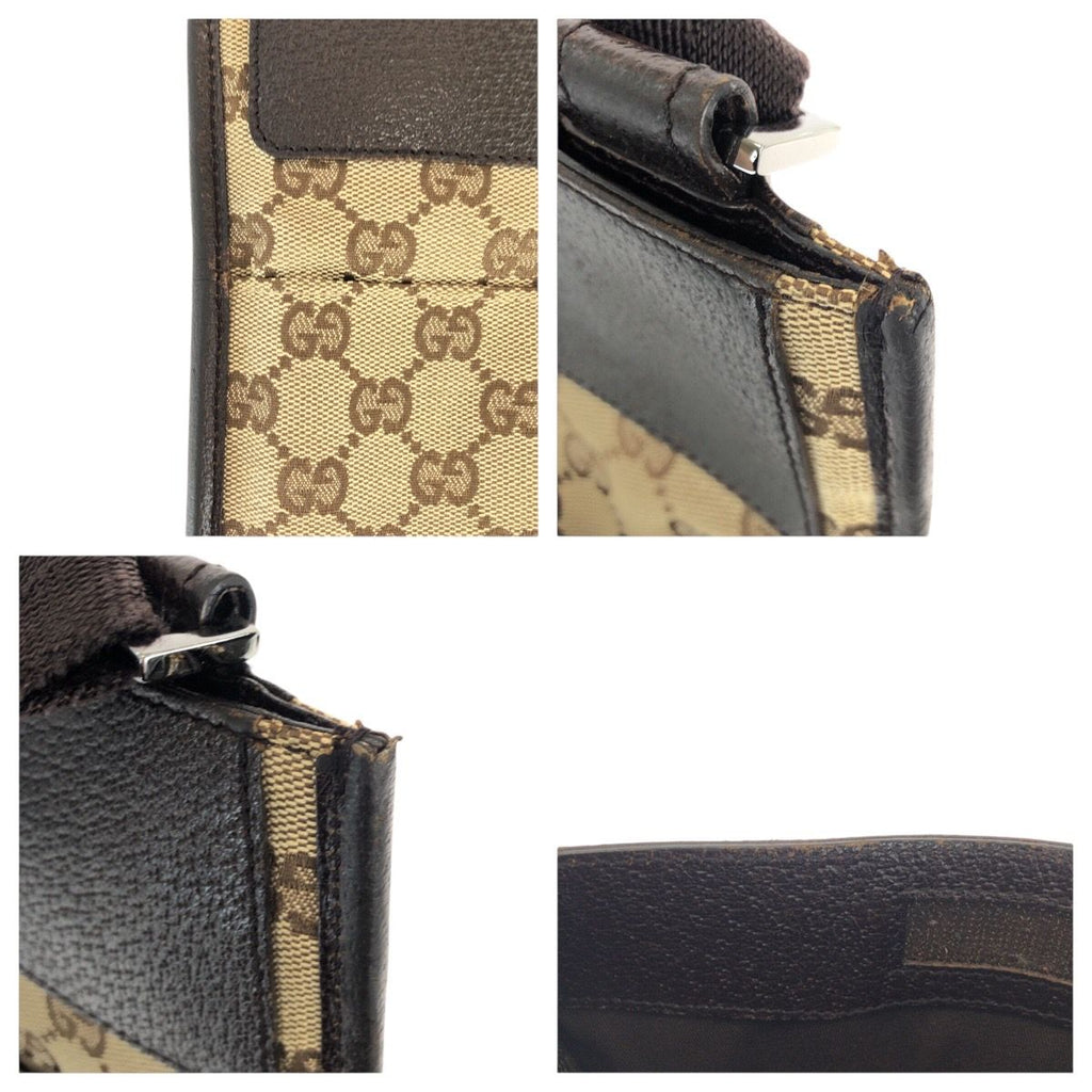 Gucci Brown Beige Silver GG Canvas Leather Shoulder Bag Pochette — view 5