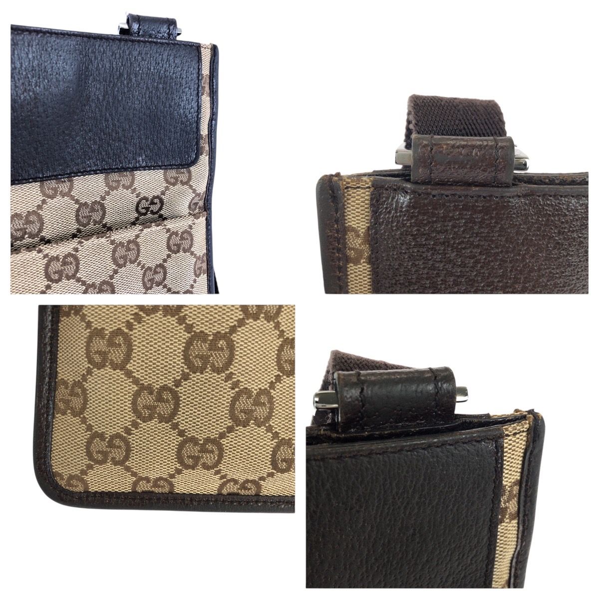 Gucci Brown Beige Silver GG Canvas Leather Shoulder Bag Pochette — view 6