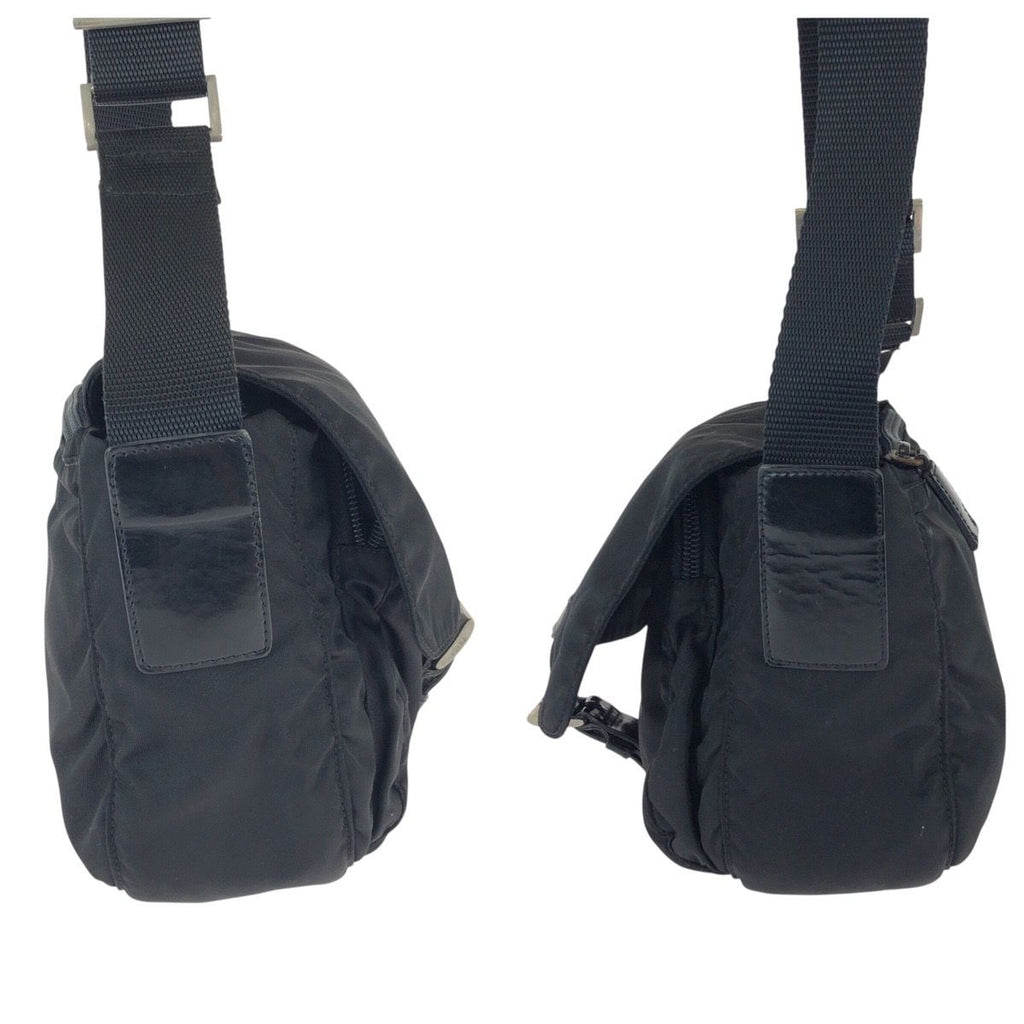 Prada Tessuto Black Silver Nylon Leather Shoulder Bag — view 8