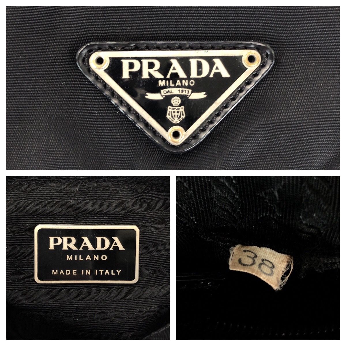 Prada Tessuto Black Silver Nylon Leather Shoulder Bag — view 4