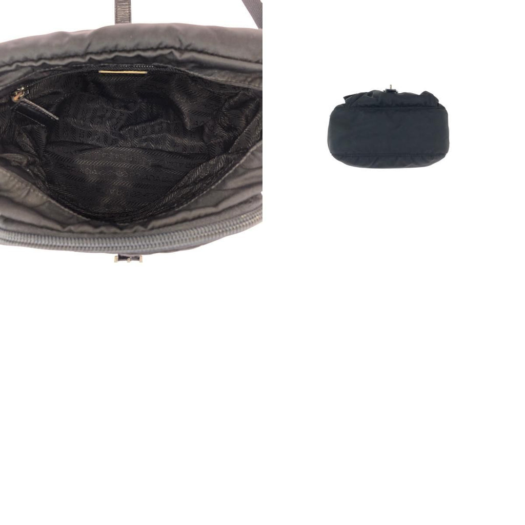 Prada Tessuto Black Silver Nylon Leather Shoulder Bag — view 9
