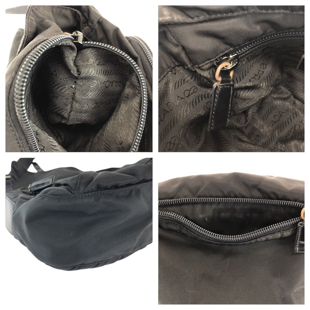 Prada Tessuto Black Silver Nylon Leather Shoulder Bag — view 5