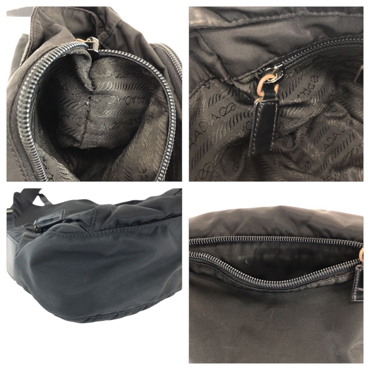 Prada Tessuto Black Silver Nylon Leather Shoulder Bag — view 5