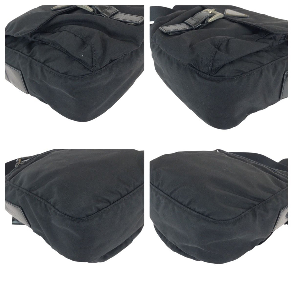 Prada Tessuto Black Silver Nylon Leather Shoulder Bag — view 3