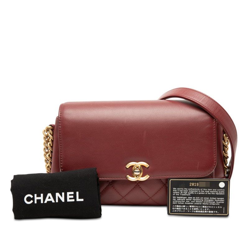 Chanel CC Logo Quilted Crossbody Chain Shoulder Bag Wine Red Bold — view 8