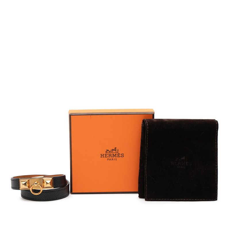 Hermes Rival Double Tour Bracelet 2 s Black Gold Veau Epsom Plated — view 7