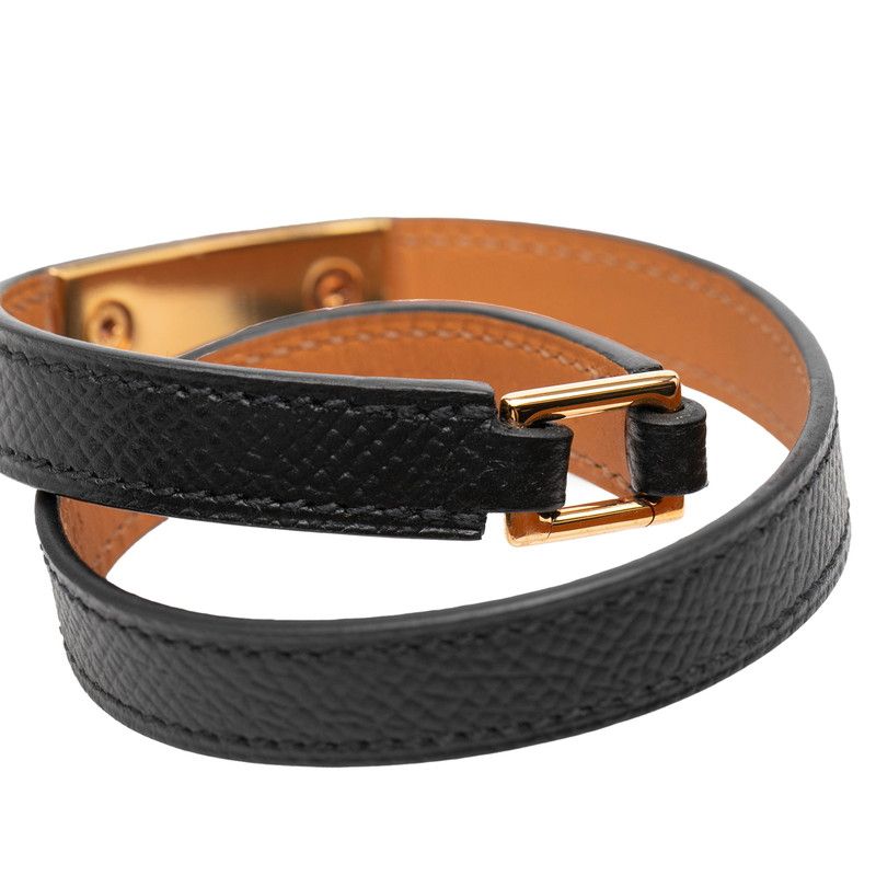 Hermes Rival Double Tour Bracelet 2 s Black Gold Veau Epsom Plated — view 4