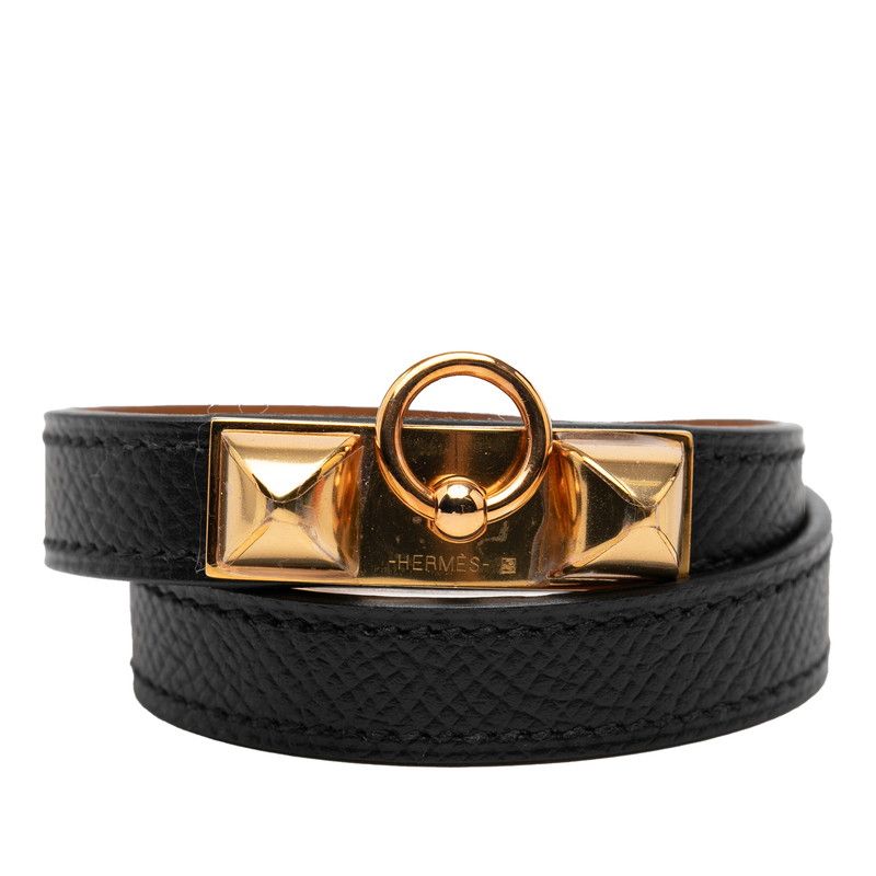 Hermes Rival Double Tour Bracelet 2 s Black Gold Veau Epsom Plated — view 5